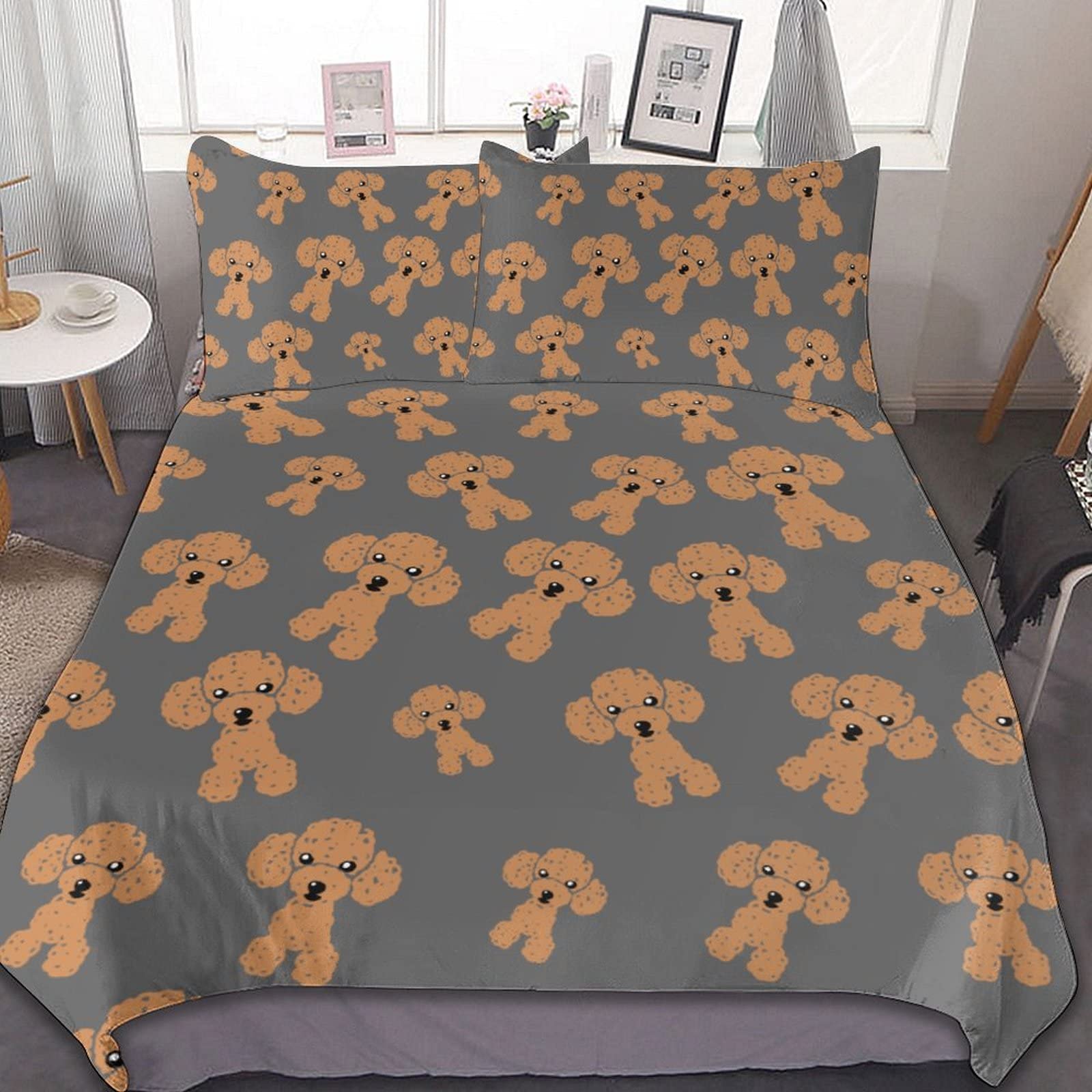 Amazon｜布団カバー 3点セット 寝具カバー かわいいトイプードルロゴ